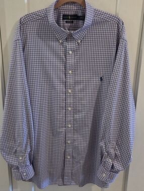 Ralph Lauren Performance Button-Up Collar Shirt Size 3XB - Purple & White Check